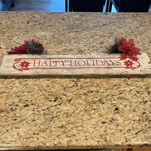 Uppercase living custom wood sign with vinyl decal “Happy Holidays”